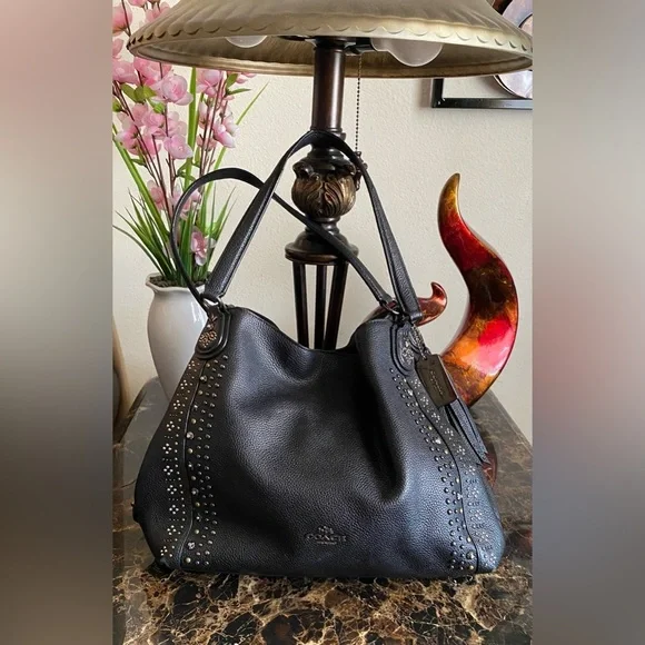 Coach - EUC - 2016 Edie Shoulder Bag 31 In Pebble Leather With Western Rivets - Picture 4 of 16